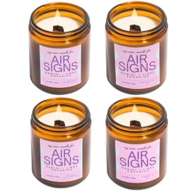 Aquarius, Gemini, Libra Gifts for Women - 4Pack Wood Wick Candles That Crackle, 6oz Small Candles Set for Women. Zodiac Astrology Birthday Spiritual Gifts, Natural Soy Wax
