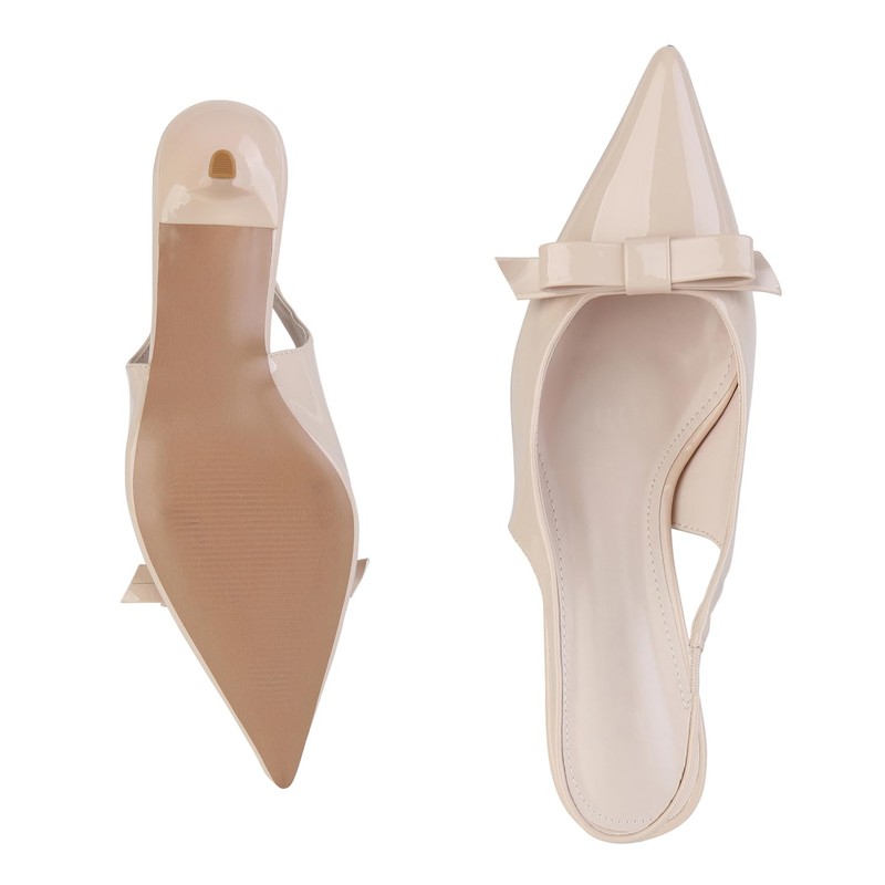 VAN HILL Women's Slings Pumps with Stiletto Heel Patent Bows,