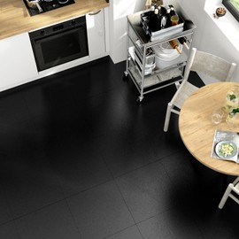 Wallderful Black Peel and Stick Floor Tile Matte Vinyl Flooring Waterproof Bathroom Floor Tile Self Adhesive Stick on Floor Tiles 12"x12" Vinyl Kitchen Flooring for Bedroom 4-Pack Garage Floor Tiles