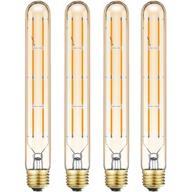 LVYE Dimmable Led Tubular Bulb,8.9inch Long Tube Edison Light Bulbs Vintage Filament Bulb 8W,75W Equivalent,2700K Warm White,Amber Glass Cover E26 Medium Base. (4-Pack)