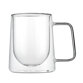 Restaurantware-Forma - Tazas de café profesionales de doble pared de 10.5 onzas, 2 tazas de café aisladas con asa, lavables en lavaplatos, reutilizables, tazas de vidrio transparente, congelables