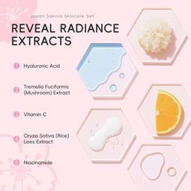 Mini Sakura Travel Skincare Sets, 70pcs Travel Skin Care kit Including Cleanser, Serum, Essence Cream, Sleepping Mask (70 Piece)