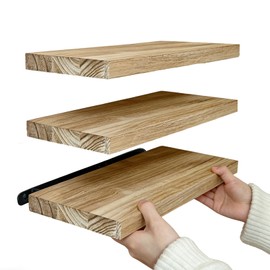Floating Shelves for Wall, Solid Wood Wall Shelves Set of 3, Wall Mounted Floating Shelf with Hidden Brackets, Hanging Wood Shelves for Bedroom Bathroom Kitchen Living Room Storage Display