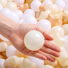 TRENDPLAY Star Ball Pit Balls for Toddlers - 100 Count Star Balls Different Shapes, Non-Toxic Plastic Balls for Boys Girls Festival Party Decoration, Beige+ Milktea