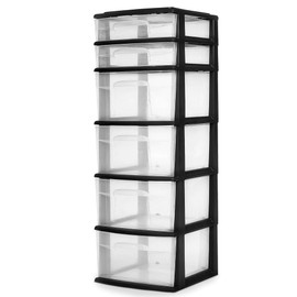 HOMZ Drawer Tower, 6-Tier Clear Plastic Storage Organizer Cart, Black Frame - Heavy-Duty Organizing Drawers for Home, Bedroom, and Closet Organization