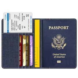 Fintie Passport Holder Travel Wallet - Premium Fabric Vegan Leather RFID Blocking Case Cover - Securely Holds Passport, Business Cards, Credit Cards, Boarding Passes, Denim Indigo