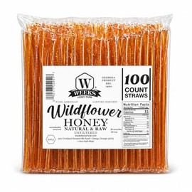 Weeks Honey Farm Pure Raw Wildflower Honey Straws, 100 Count – 100% Natural Single-Serve Honey Packs, Kosher Certified, On-the-Go Energy Boost & Healthy Snacking, Made from Georgia Wildflowers