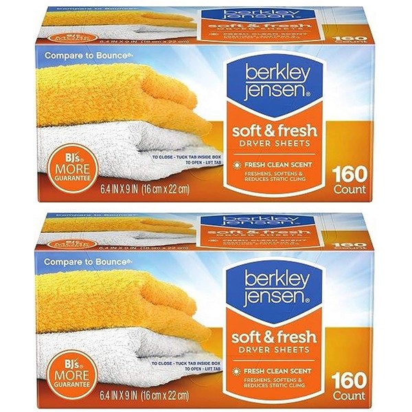 Berkley Jensen Soft & Fresh Dryer Sheets, 160 Count Box (Pack of 2)