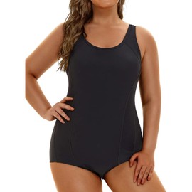 Aqua Eve Plus Size Swimsuits Athletic One Piece Bathing Suit for Women Tummy Control Slimming Swimwear, Black, 20 Plus