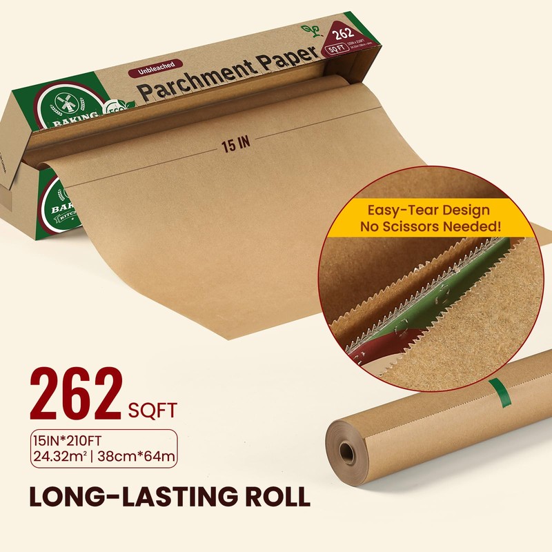 Unbleached 15in x 210ft Parchment Paper Roll for Baking- 262