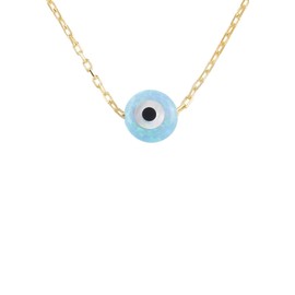 LATELITA Mini Evil Eye Charm Necklace 18ct Gold Plated Sterling Silver Lab Created Blue Gold Evil Eyes & Hamsa Hand
