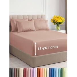 Extra Deep Queen Sheet Set - 6 Piece Breathable and Cooling Sheets - Hotel Luxury Bed Sheets Set - Easy & Secure Fit - Soft, Wrinkle Free and Comfy Sheets Set - Mauve Sheet Set with Extra Deep Pockets