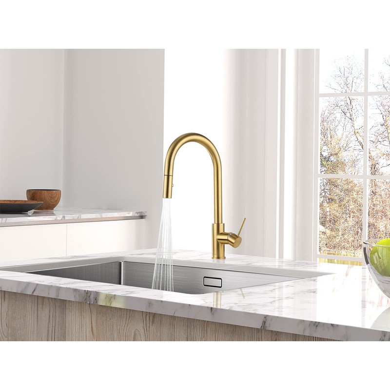 AguaStella AS60BG Brushed Gold Kitchen Sink Faucet with Pull Down