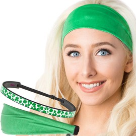 Hipsy Irish Green Hair Accessories St Patrick's Day Clover Shamrocks Headbands for Women Girls & Teens (Green Xflex & White Shamrocks 2pk)
