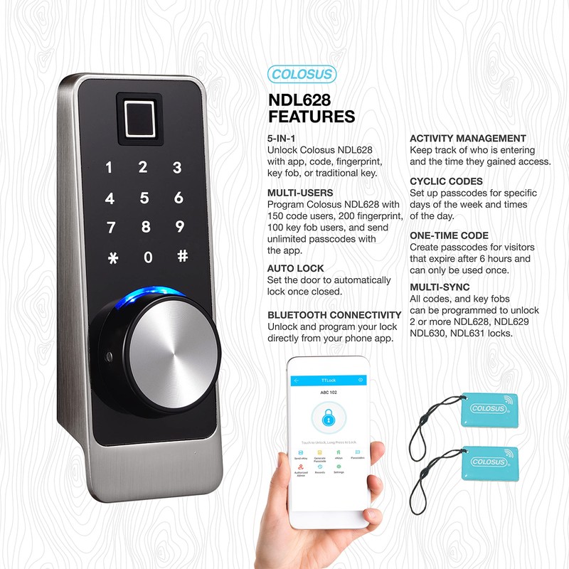 Colosus NDL628 Keyless Trusted Deadbolt Smart Door Lock, Biometric Fingerprint