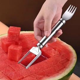 WOODme 2-in-1 Watermelon Slicer & Fruit Fork - Stainless Steel Dual Head Fruit Cutter Tool - Kitchen Gadget for Home (01)