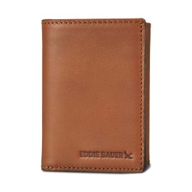 Eddie Bauer Men Signature Trifold Wallet, Leather-Brown, One Size