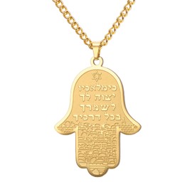 KKJOY Hamsa Hand of Fatima Pendant Necklace with Star of David Stainless Steel Hebrew Rune Necklace Khamsah Amulet Protection Jewellery for Women Men