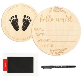 Baby Birth Announcement Sign, 6.7 Inch Wooden Hello World Newborn Name Sign for Hospital, Baby Welcome Sign Photo Props for Boys and Girls