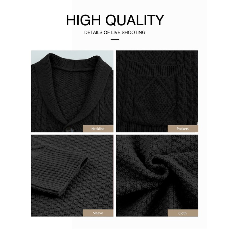 JMIERR Men's Cardigan Sweaters Fall Casual Long Sleeve Shawl Collar