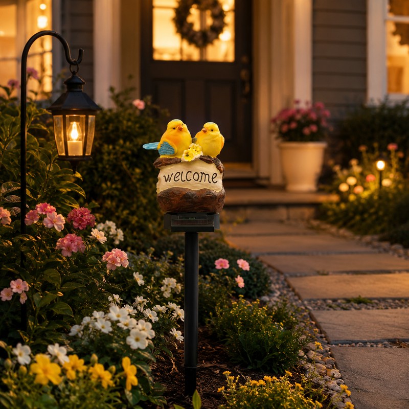 Solar Garden Bird Light for Outdoor Decor – Weather-Resistant Resin