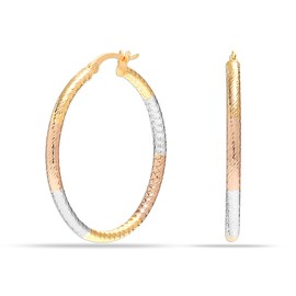 LeCalla Sterling Silver Jewellery Two-Tone Three Tone Diamond Cut Hoop Earrings for Women Girls, Sterling Silver, No Gemstone