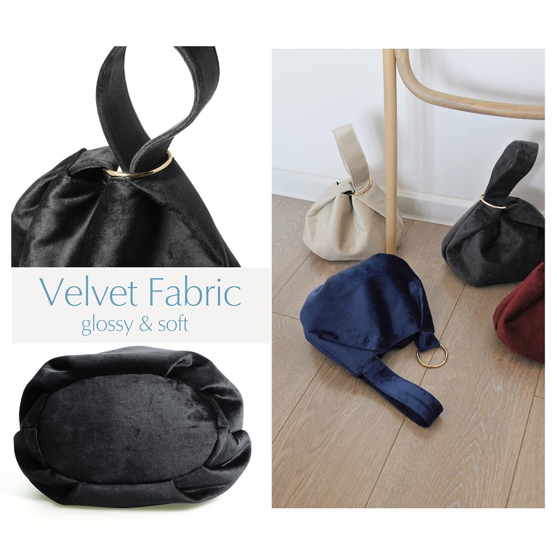 Womens Velvet Clutch Bag Handbag Wrist Small Tote Bag, black