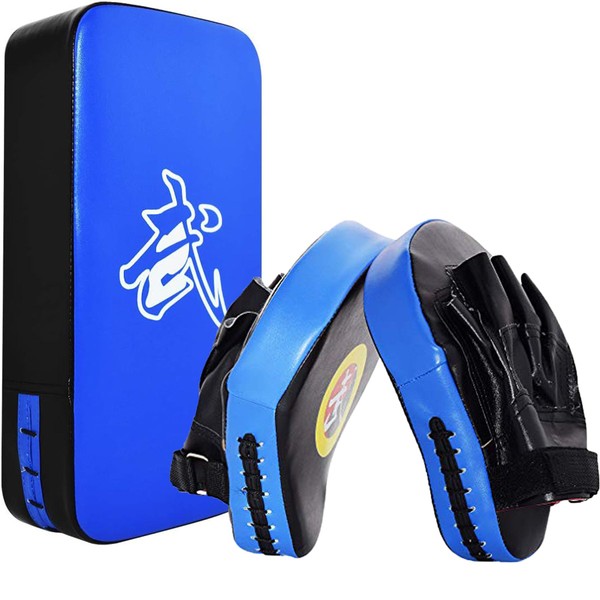 TLBTEK Taekwondo Kick Pad and 2 Curved Punching Mitts Set,PU