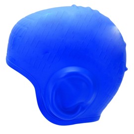 Waterproof Silicone Swimming Cap with Ear Protection 3D Strong Elasticity Long Hair Swimming Hat for AdultsDark Blue