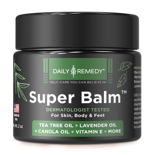 DAILY REMEDY Tea Tree Oil Extra Strength Super Balm - Athletes Foot Cream Combats Ringworm, Jock Itch, Nail Issues - Nourishes Cracked Itchy Skin on Body & Feet - Made in USA