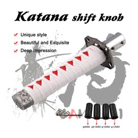 RYANSTAR Gear Shift Knob Sword Shift Knobs Katana Samural Shift Gear Lever Universal Compatible with Manual Cars Most Automatic Cars with 4 Adapters White+Red