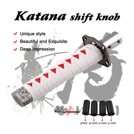 RYANSTAR Gear Shift Knob Sword Shift Knobs Katana Samural Shift Gear Lever Universal Compatible with Manual Cars Most Automatic Cars with 4 Adapters White+Red