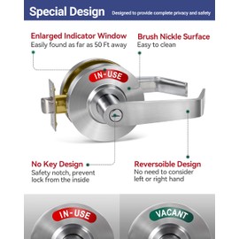 Commercial Grade Privacy Indicator Lever Lock - Satin Chrome Occupied Door Lock, Bathroom Door Handle in-Used or Vacant, Bathroom Lock for Public Restrooms Including Office, Hospitals, Gym, Warehouse