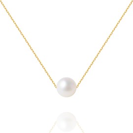 Single Pearl Choker Necklace Sterling Silver Freshwater Cultured Pearl Pendant Necklaces for Women 7mm 14-17.5 inch