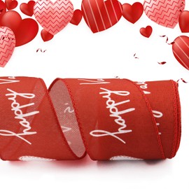 Hying Valentine's Day Craft Ribbons for Wreath Bows, 2.5"×10 Yards Heart Wired Edge Ribbons White Red Burlap Ribbons for Crafting Valentines Decorations Wedding Party Supplies