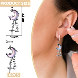 BROVITI 6Pcs Moon Stars Rhinestone Alloy Charms Moon Pendant Charms for DIY Crafts Keychain Bracelet Pendant Necklace Earring Jewelry Making Supplies(3 colors)