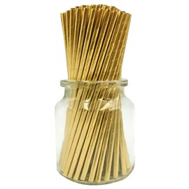 Metallic Gold PaperDrinking Straws, Disposable Gold Foil Paper Straws, Clinquant Crafted Sticks for Cake Pops Party Decoration - 7.75 inch, Pack of 100