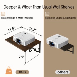 DINZI LVJ Deep Floating Shelves, 16" W x 12" D Wall Shelves Set of 2, Wide Display Shelf Wall Mounted with Brackets, Easy-to-Install Wall Bookshelf for Living Room, Bathroom, Bedroom, Rustic Brown