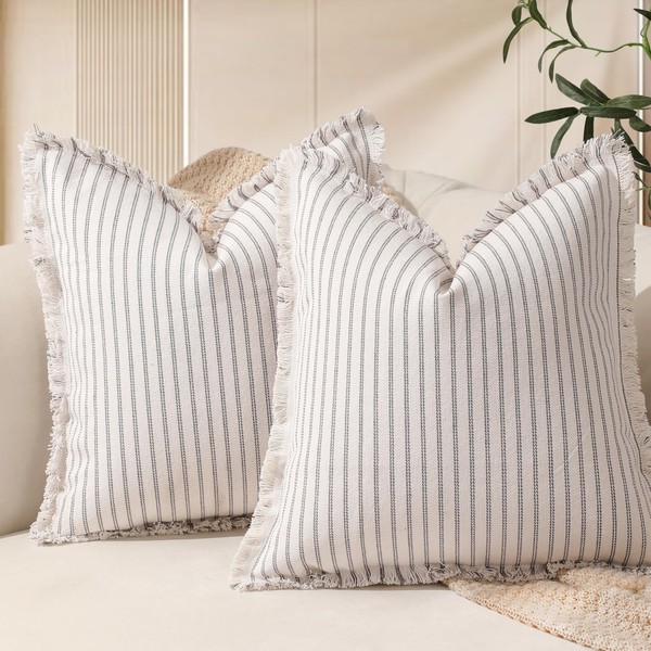 Hearthia Striped Throw Pillow Covers, Chic Fringe Pillowcases with Zipper