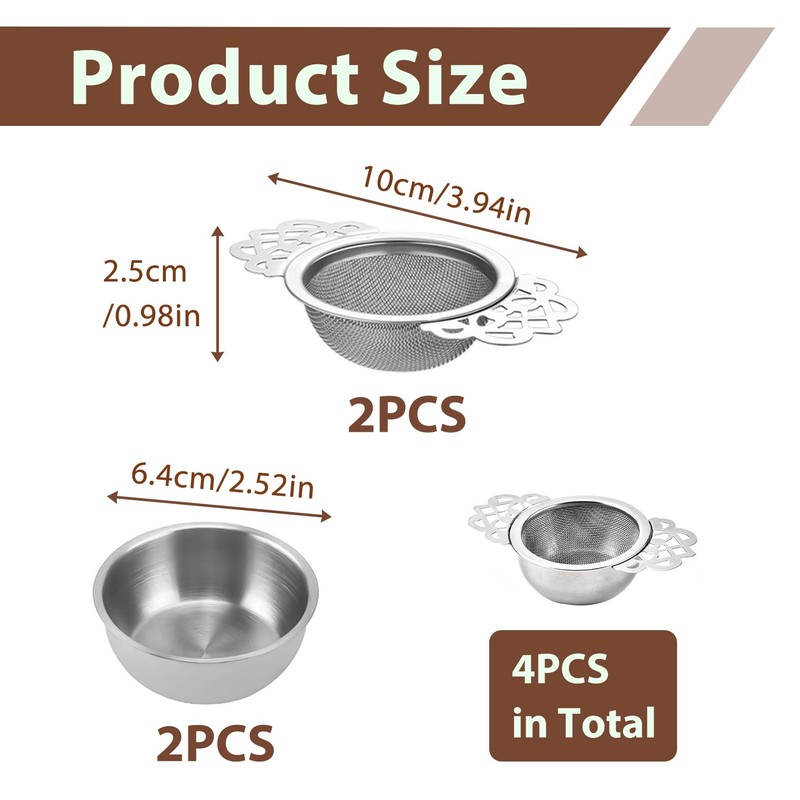 2 Pcs Tea Strainer with Bowl, Stainless Steel Tea Strainer,