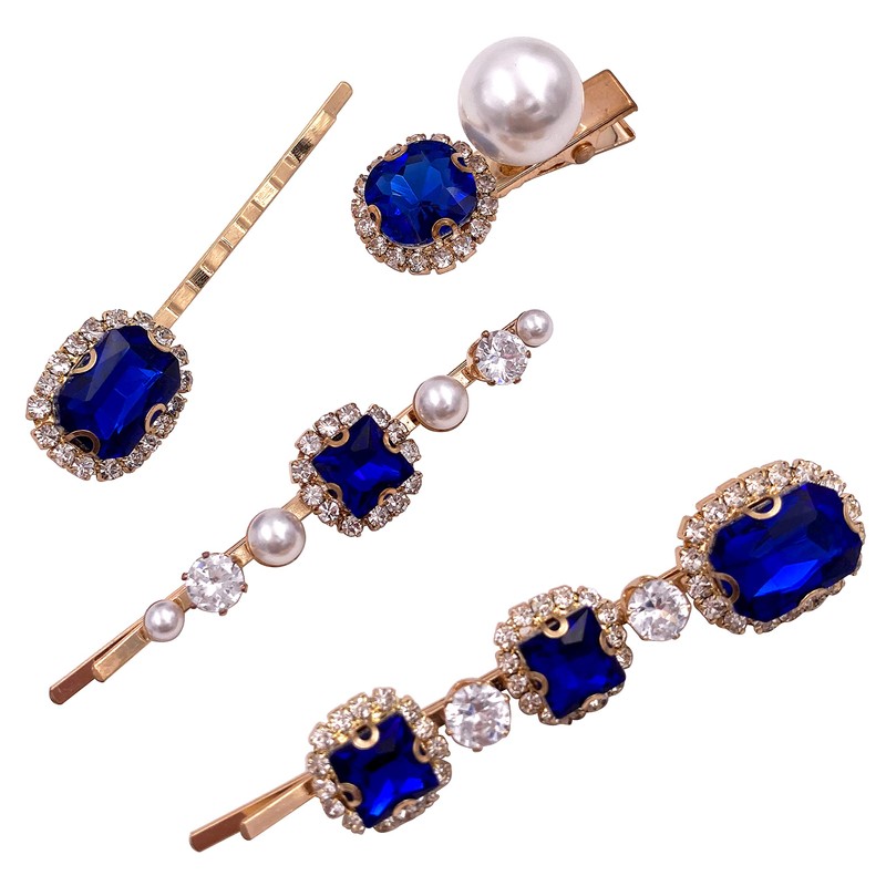 4 piezas clásico zafiro azul perla oro Bobby Pin decorativo