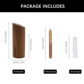 QUMENEY 6PCS Wooden Coat Hooks for Wall, Wood Wall Hat Hook for Closet Bedroom Bathroom Entryway, Modern Wood Pegs Single Coat Rack Hooks for Hanging Clothes Coats Hats Towels, 8CM/3.15in (Beech)