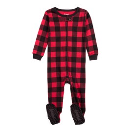 Leveret Kids Baby Boys Girls Footed Cotton Pajama Plaid Black and Red Size 3 Years
