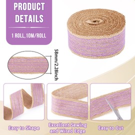 Handship 10 Yards Burlap Ribbon Roll, 2-1/4 inch Medium Orchid Lace Ribbon Rustic Jute Ribbons Christmas Burlap Lace Trim for DIY Crafts, Wedding Party Decorations, Gift Wrapping, Wreaths, Bows Making