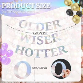 Set of 3 Pre-Strung Older Wiser Hotter Banner,No DIY Glitter Funny Happy Birthday Party Bannerfor Men Women, Glitter Birthday Party Decorations (lridescent)
