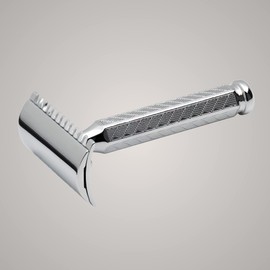 MERKUR Safety Razor 41C, Classic with Hexagonal Handle, Gloss Chrome, Three-Piece Razor with Straight Cut, Open Comb, Ideal for Wet Shaving, Die-Cast Zinc, Brass Handle, Made in Germany