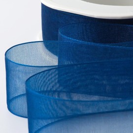 2 Roll Sheer Chiffon Ribbon Satin Ribbon Transparent Chiffon Ribbon, for Wedding Invitations, Bridal Bouquets, Decorations, Gifts Wrapping and Bow Making (Dark Blue, 2.5cm x 45m)