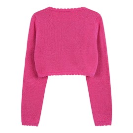 BlackButterfly Girls Long Sleeve Sparkle Cardigan Childrens Kids Bolero Shrug (Hot Pink, 11-12 Years)
