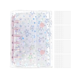 Yemax A7 Sticker Pad, Refill, 6 Holes, Transparent Binder (20 Refills), Laser Star Pattern, Sticker Pad, Girls, Removable, Clear Card Pockets, Promotting Goods, Card/Photo Storage Organization