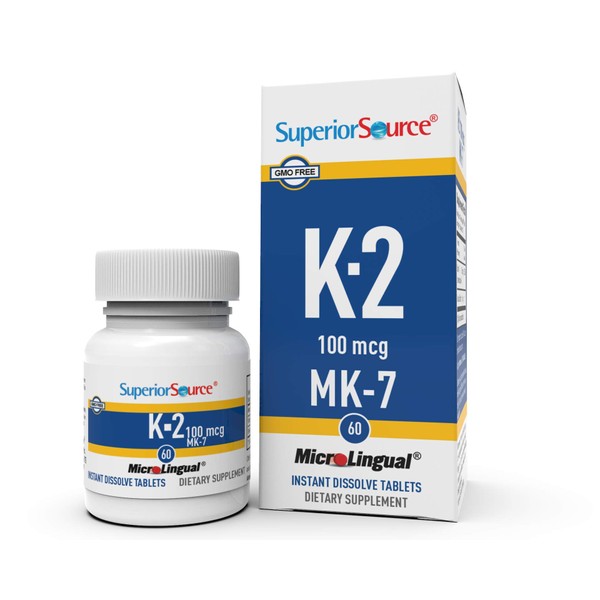 Superior Source Vitamin K2 MK-7 (Menaquinone-7), 100 mcg, Quick Dissolve Sublingual Tablets, 60 Count, Healthy Bones and Arteries, Immune & Cardiovascular Support, Assists Protein Synthesis, Non-GMO
